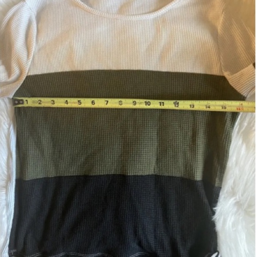 SHEIN Colorblock Waffle Knit Striped Panel Long Sleeve Top Women’s Size Small - Picture 8 of 8